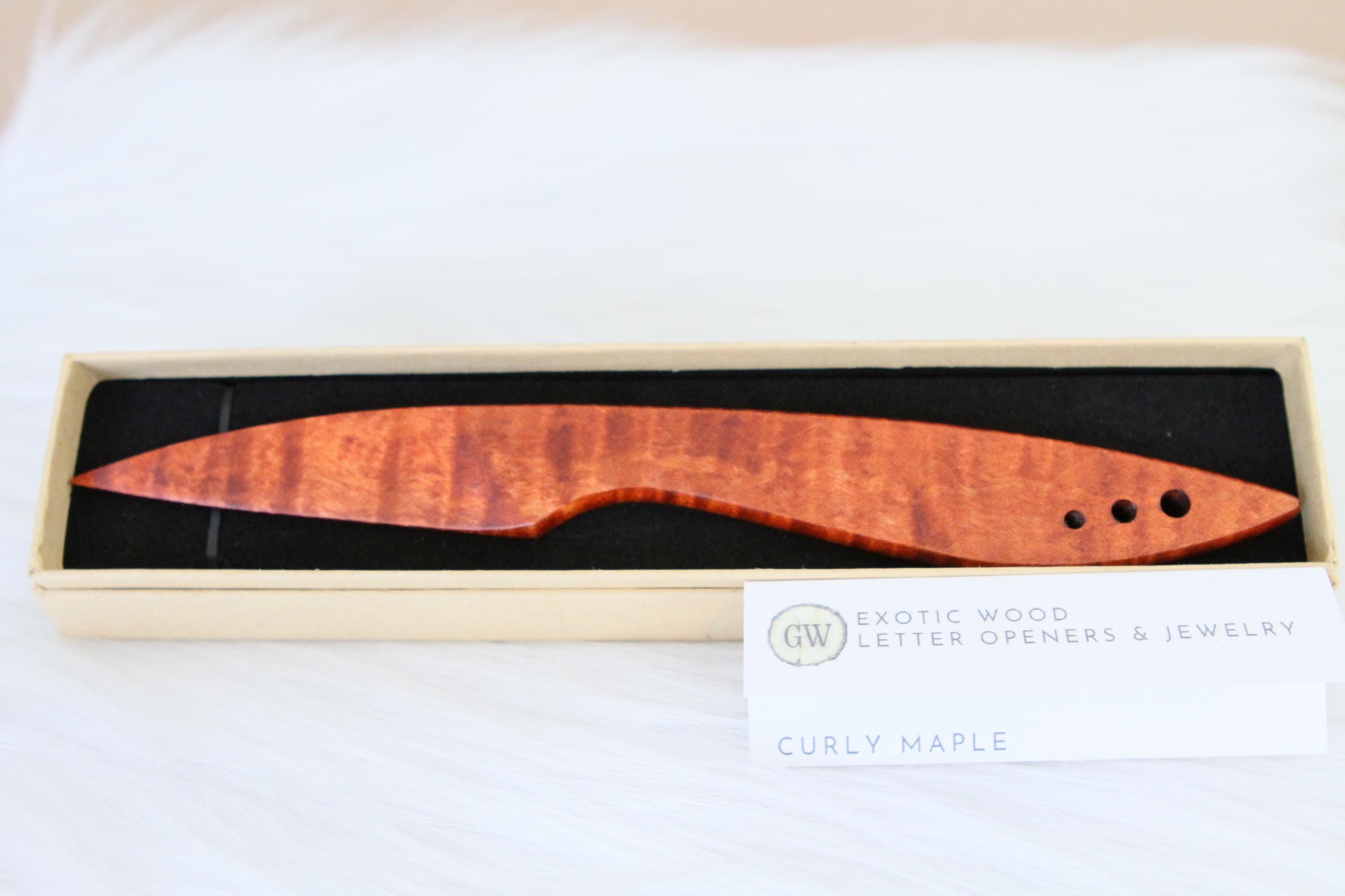 Curly Maple Letter Opener, Dark-Orange/Red