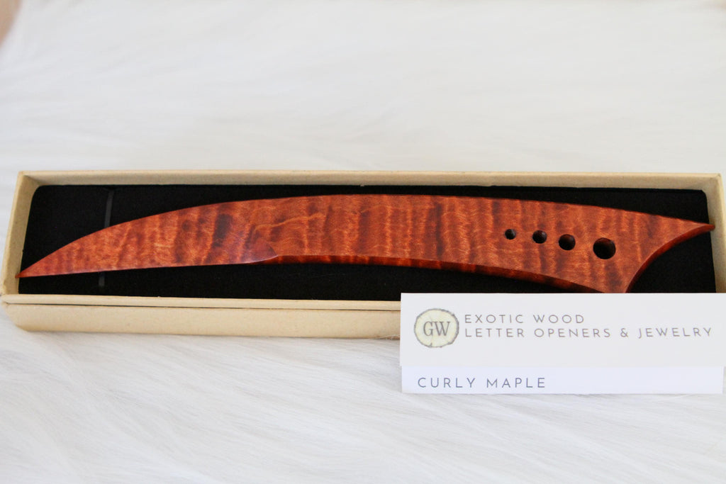 Curly Maple Letter Opener, Dark-Orange/Red