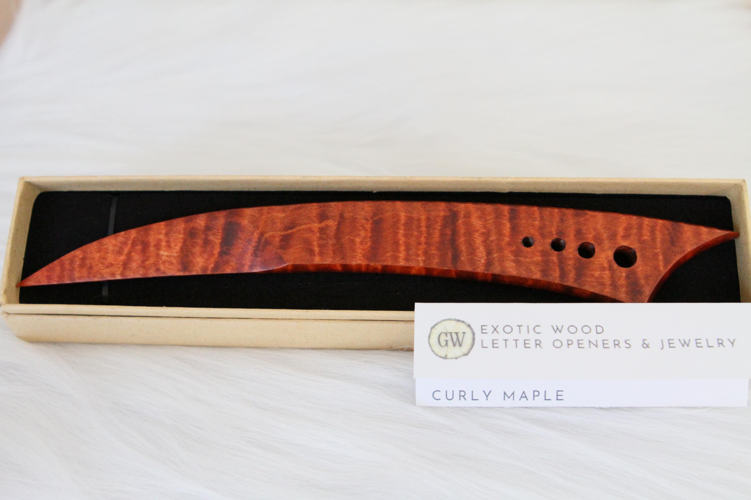Curly Maple Letter Opener, Dark-Orange/Red