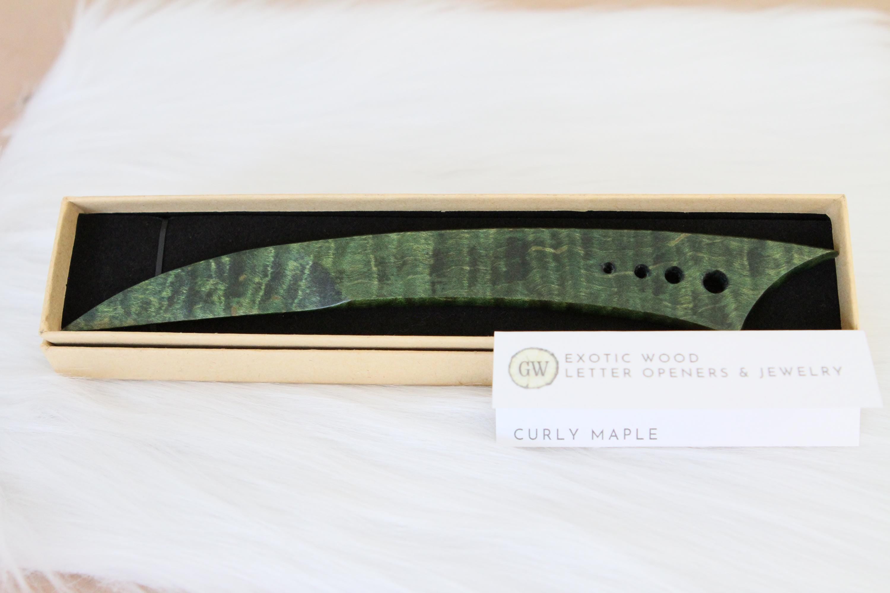 Curly Maple Letter Opener, Green