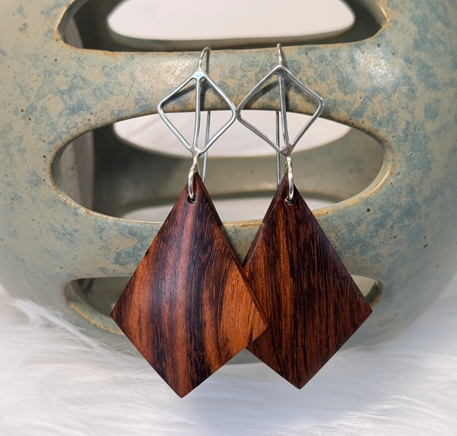 Pau Ferro and Sterling Silver Earrings