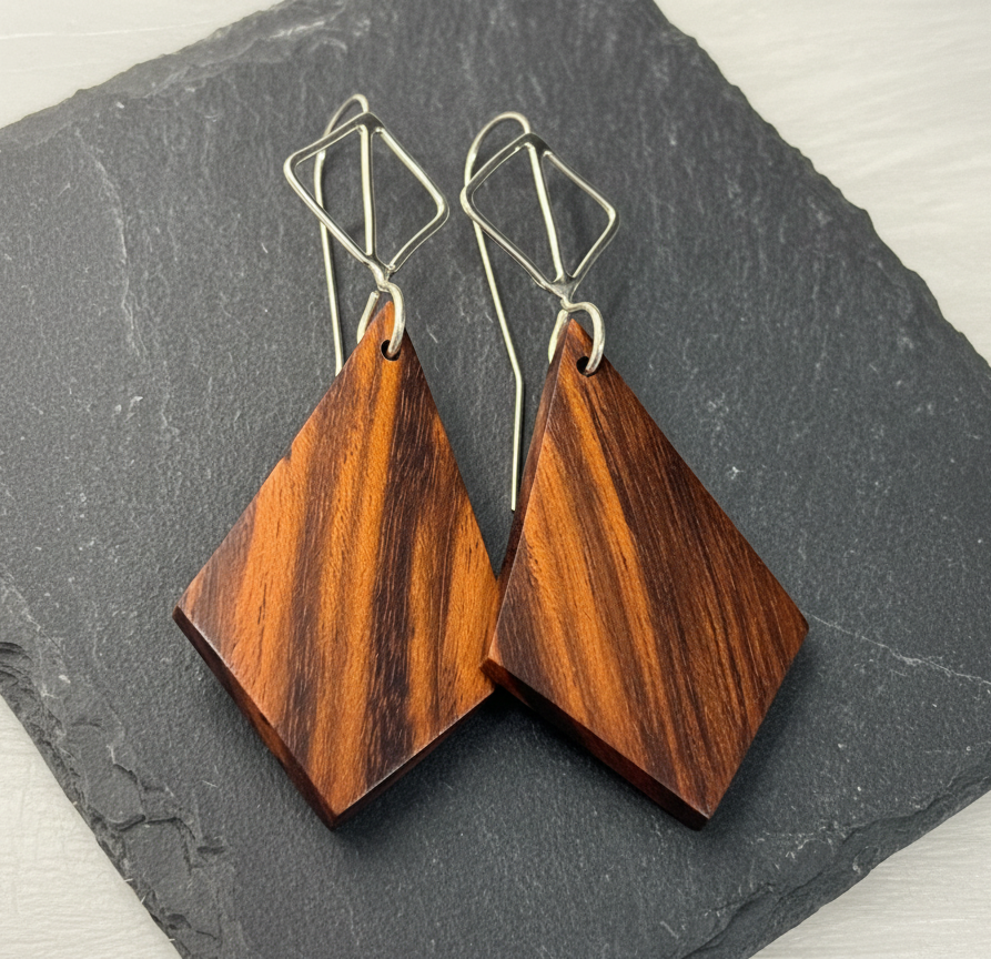 Pau Ferro and Sterling Silver Earrings