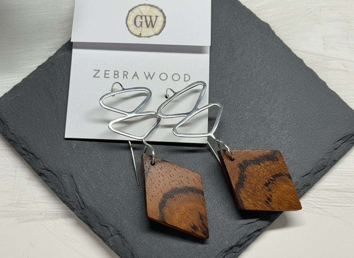 Zebrawood and Sterling Silver Earrings