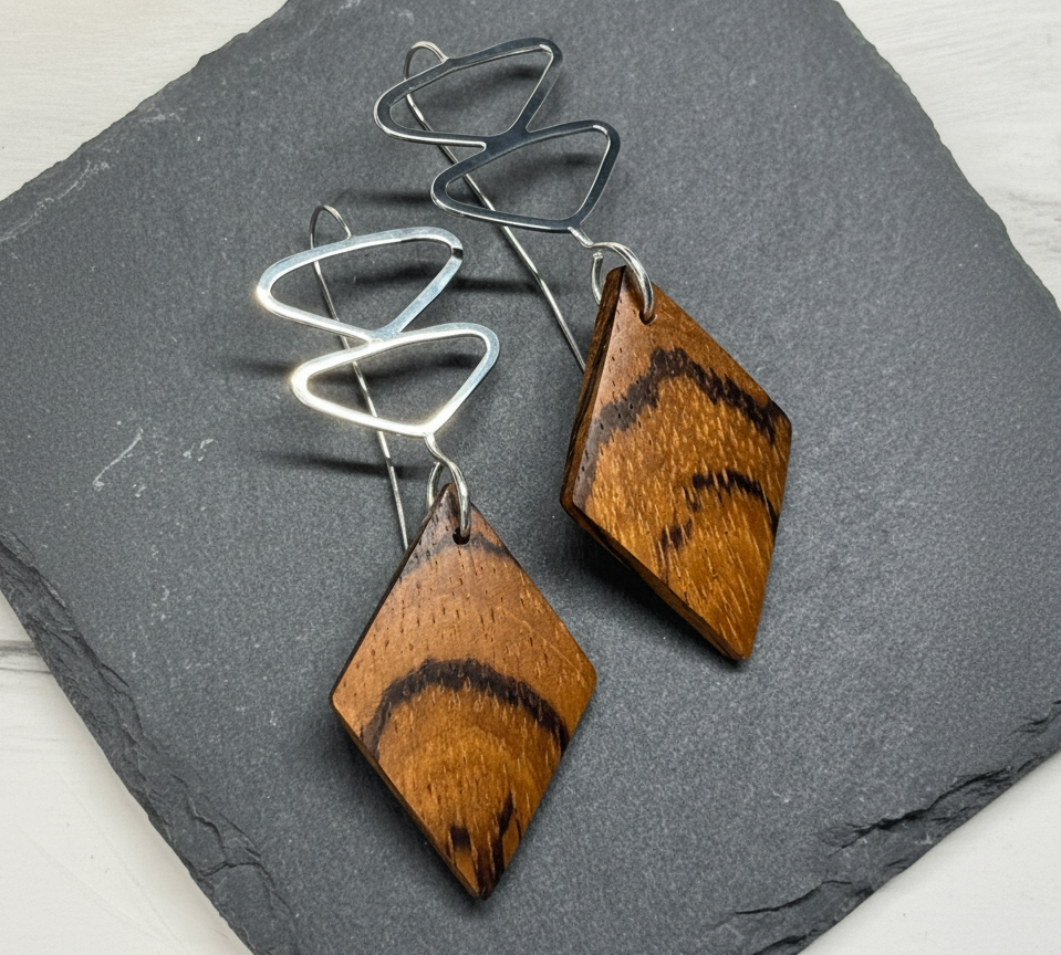 Zebrawood and Sterling Silver Earrings