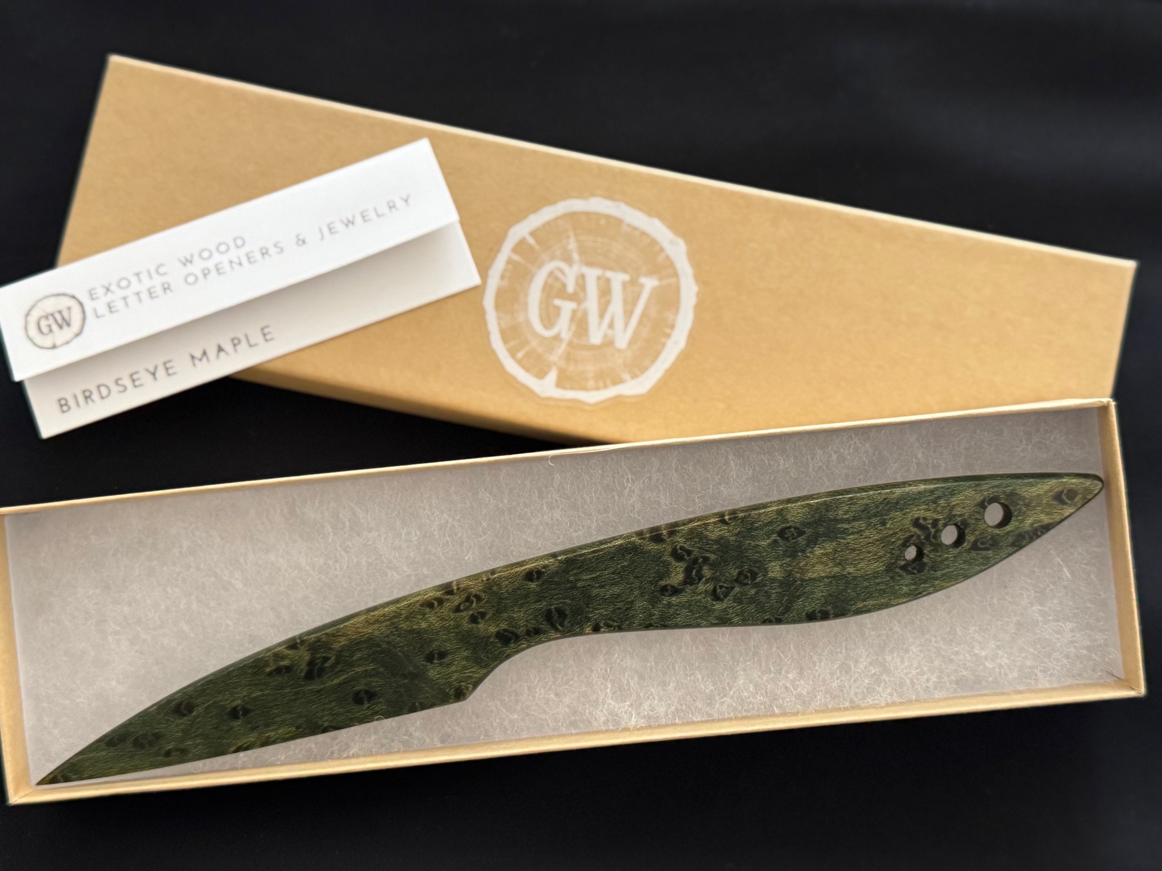 Birdseye Maple Letter Opener, Green