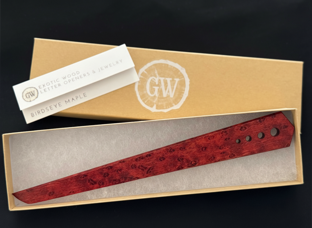 Birdseye Maple Letter Opener, Red