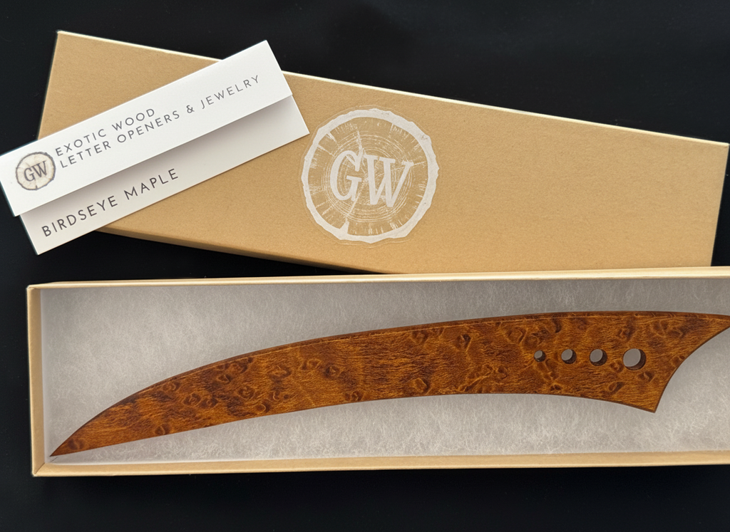 Birdseye Maple Letter Opener, Amber
