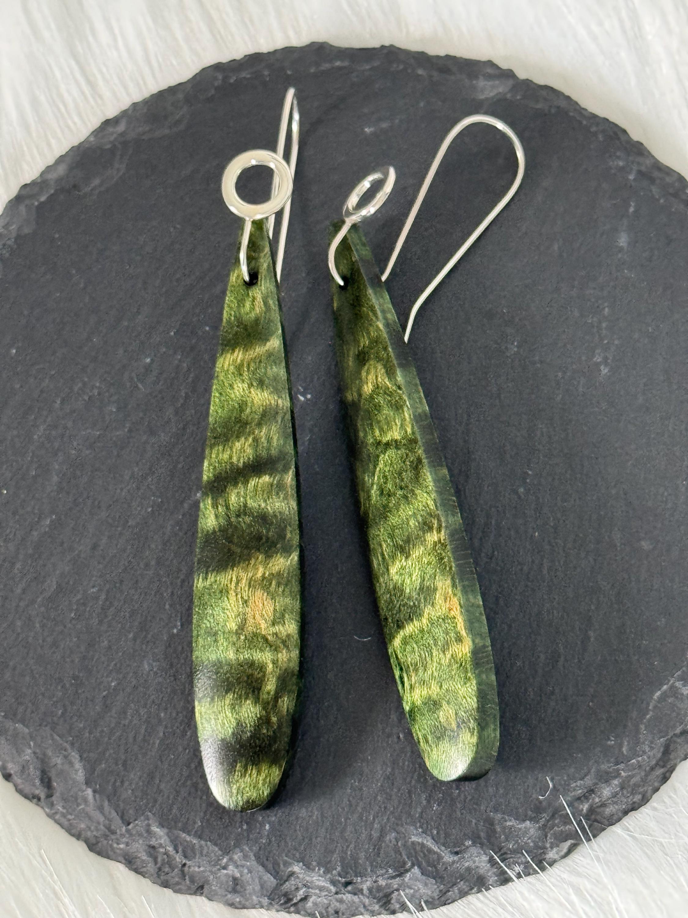 Curly Maple (Green) and Sterling Silver Earrings