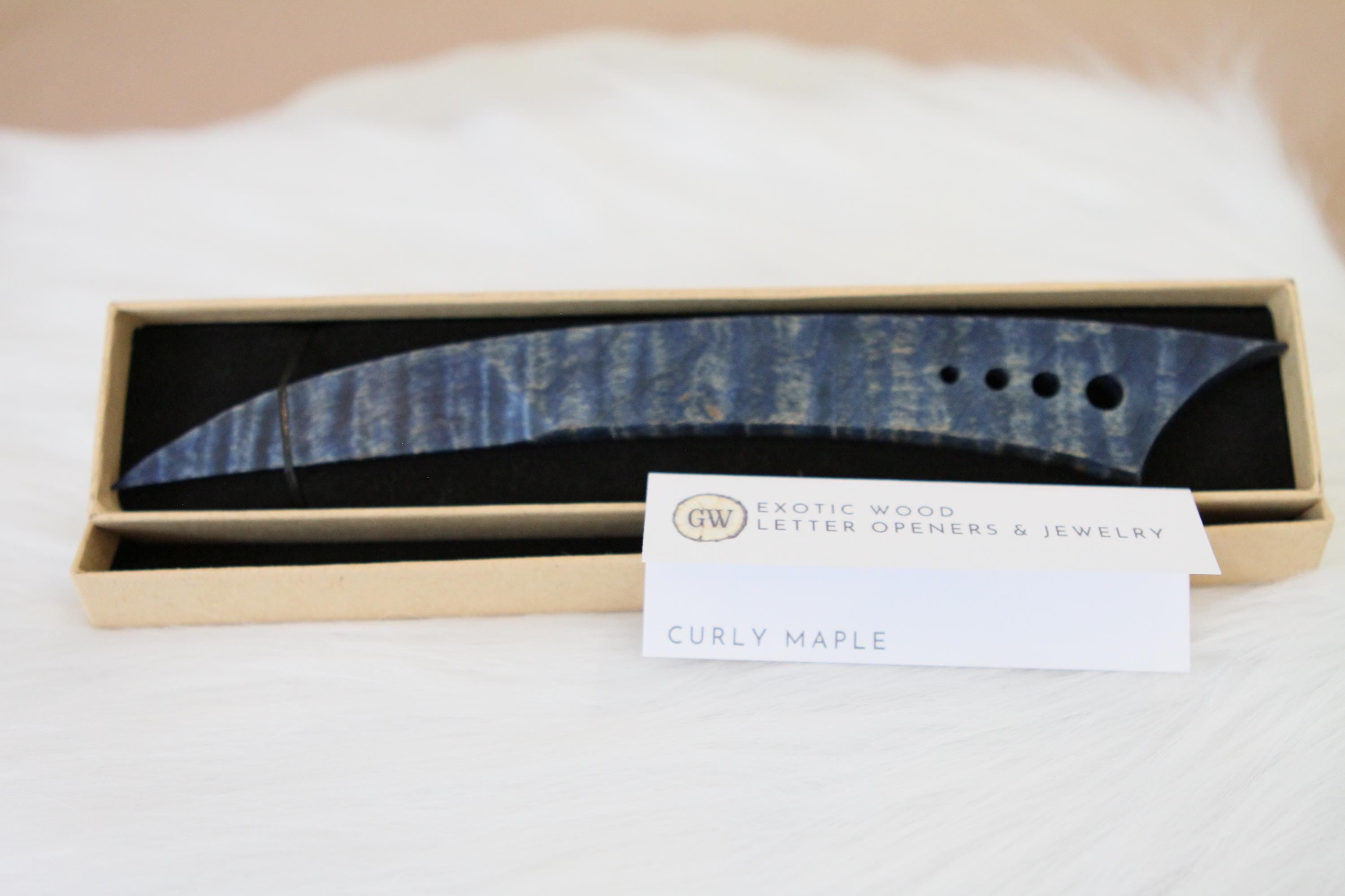 Curly Maple Letter Opener, Blue