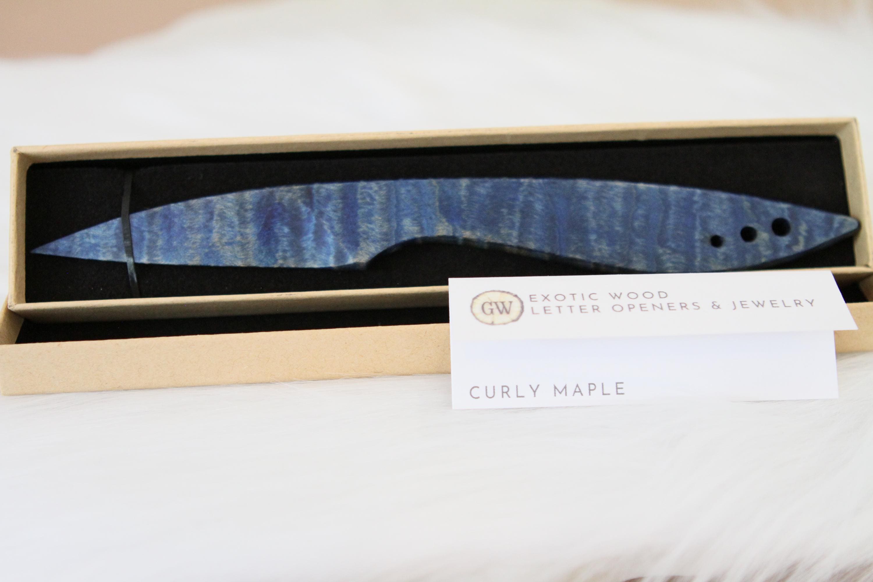Curly Maple Letter Opener, Blue