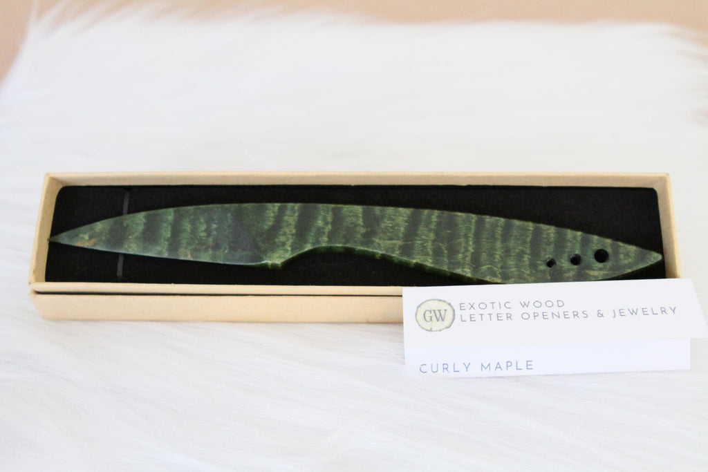 Curly Maple Letter Opener, Green