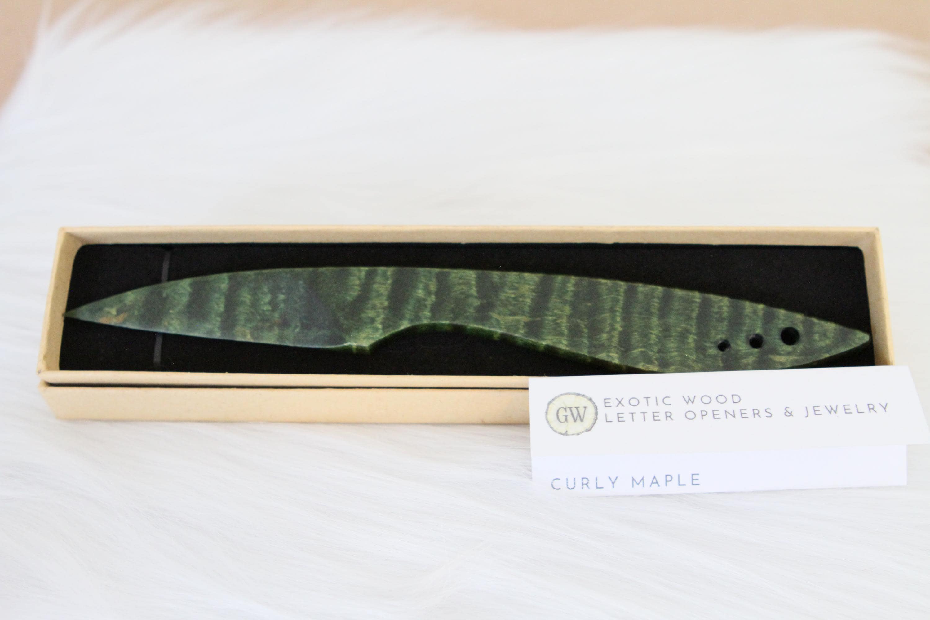 Curly Maple Letter Opener, Green